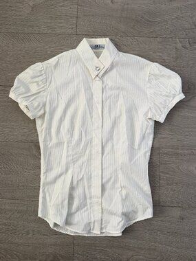 Alessandro Albanese White Pinstripe Puff Short Sleeve Equestrian Show Shirt S